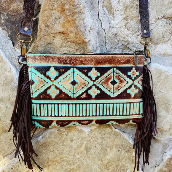 Handbags - Turquoise Navajo Leather Clutch Handbag